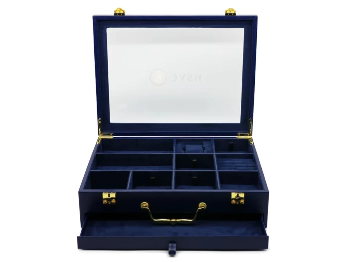 Medium Luxury Blue Leather Box with Blue Suede for Accessories