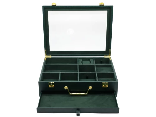 Medium Luxury Viridian Leather Box with Suede for Accessories