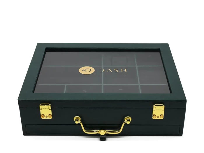 Medium Luxury Viridian Leather Box with Black Suede for Accessories