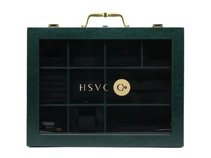 Medium Luxury Viridian Leather Box with Black Suede for Accessories