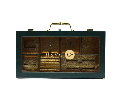 Small Luxury Viridian Leather Box with Golden Suede for Accessories