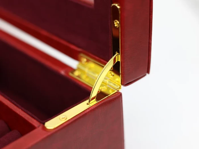 Large Luxury Red Leather Box Metal Hinge Detail