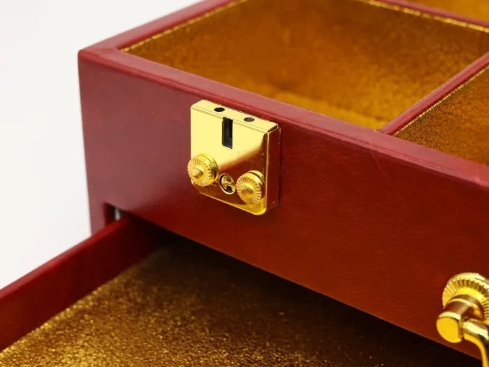 Medium Luxury Red Leather Box Metal Button Lock