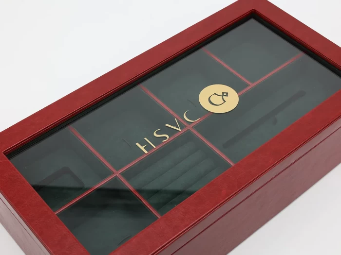 Small Luxury Red Leather Box Acrylic Window with Print Logo