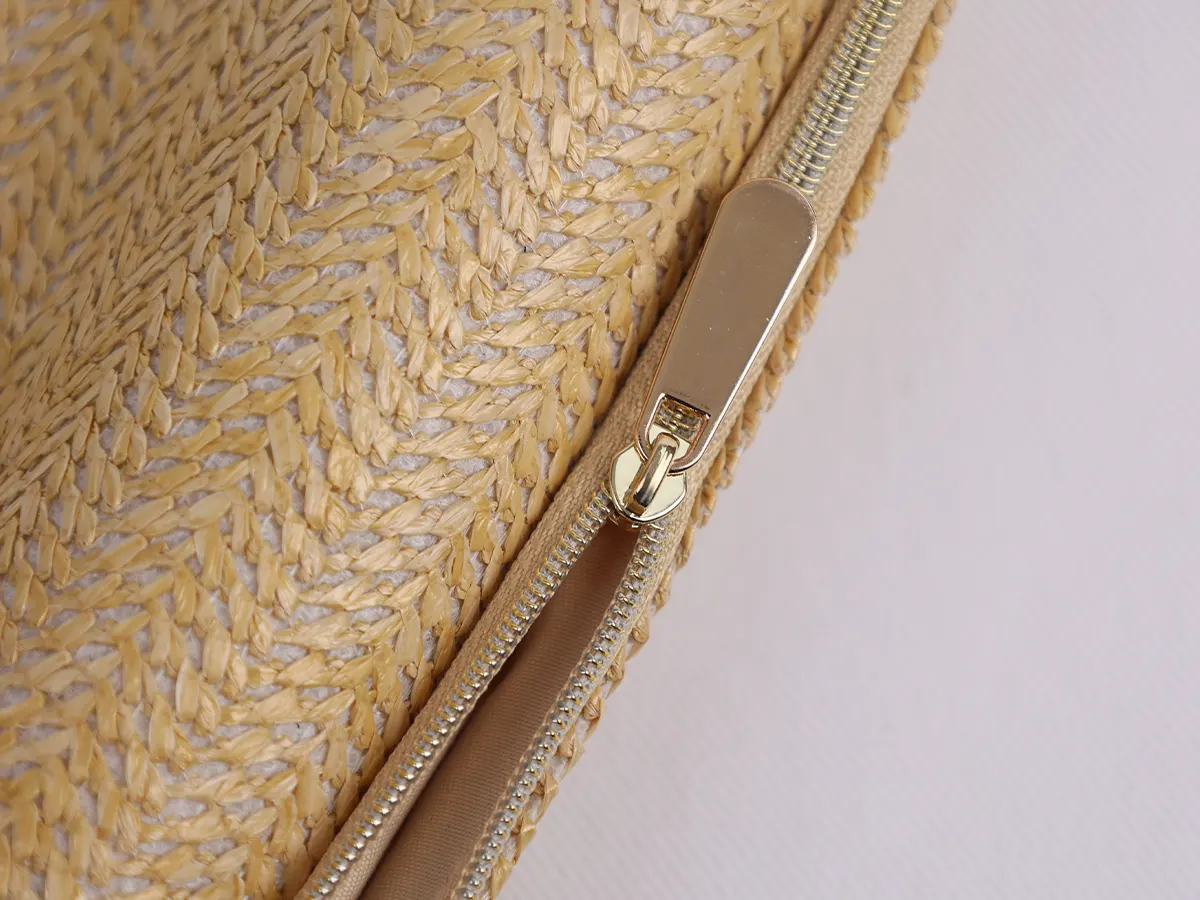 High Quality Woven Straw Pouch Bag Zipper Closure