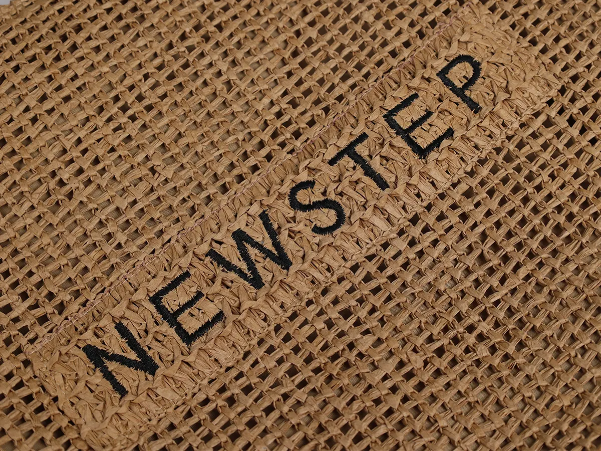 Brown Paper Straw Tote Bags with Embroidered Logo