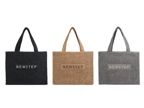 Paper Straw Tote Bags with Cotton Lining and Embroidery Logo