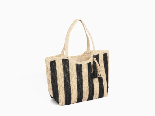 Dyed Paper Stripe Straw Tote Bags